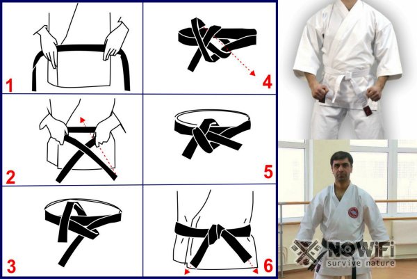 Как привязать пояс к кимоно